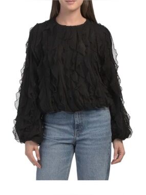 SUNDAY EDITION Black Ruffle Long Sleeve Top